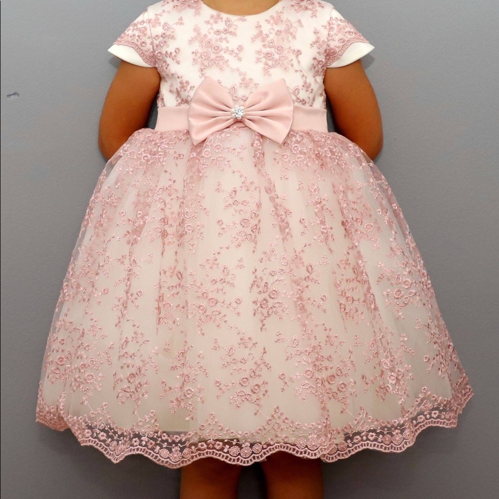 Pink  lace and taffeta formal dress